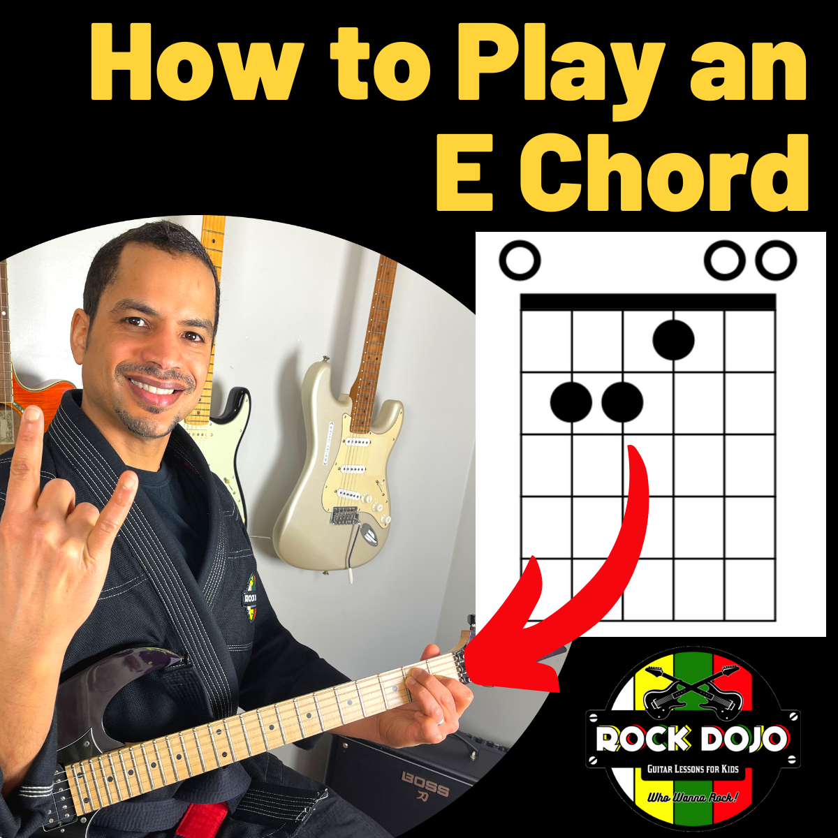 Learn how to play an e chord on guitar with this free online guitar lessons for kids