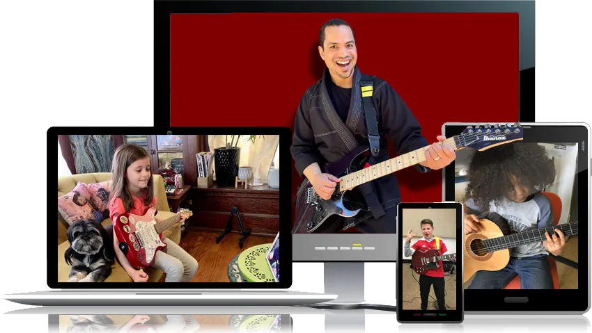 online guitar lessons for kids. Rock dojo is where you can get a black belt in rock!