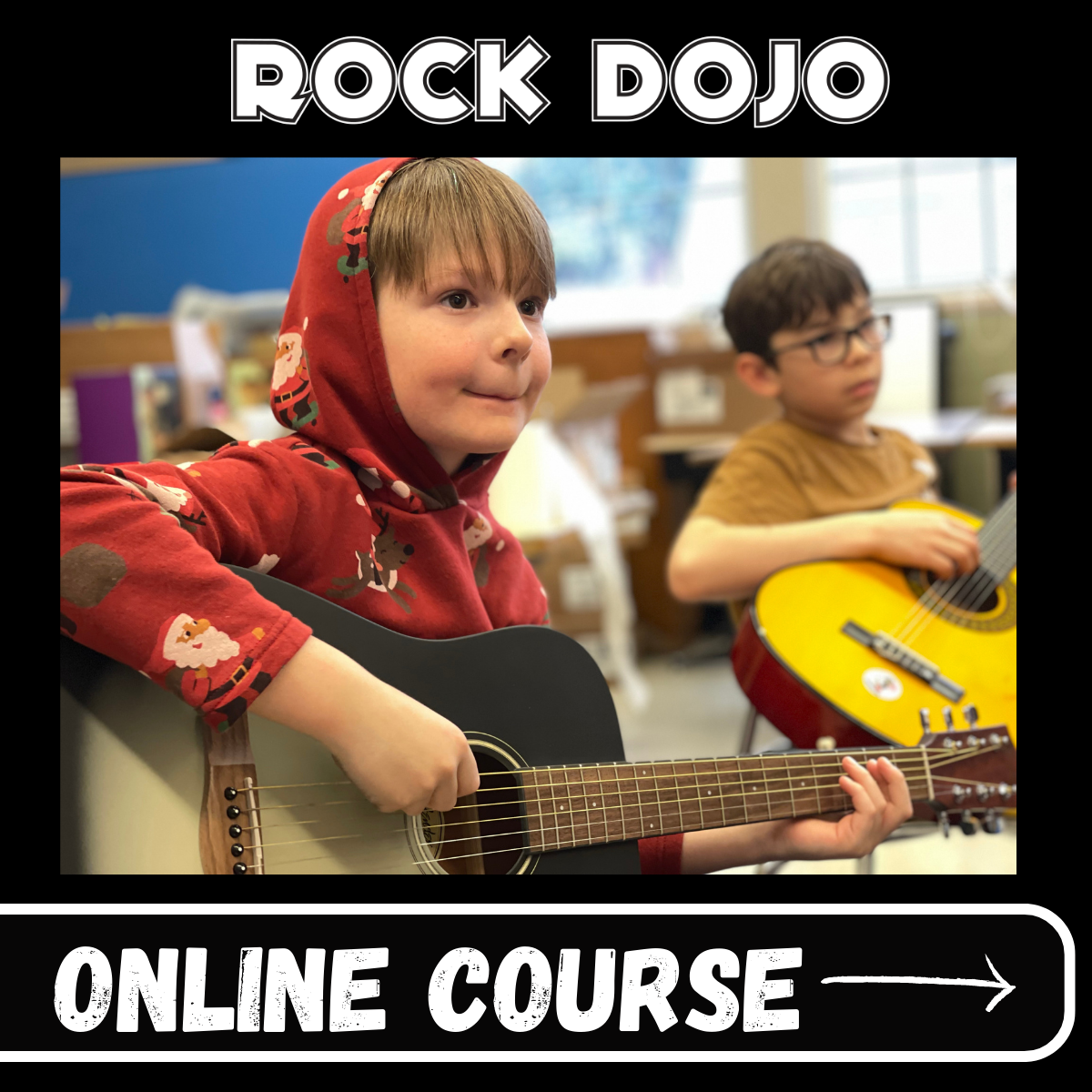 Rock Dojo's curriculum teaches kids between six and twelve years old how to rock on the guitar!